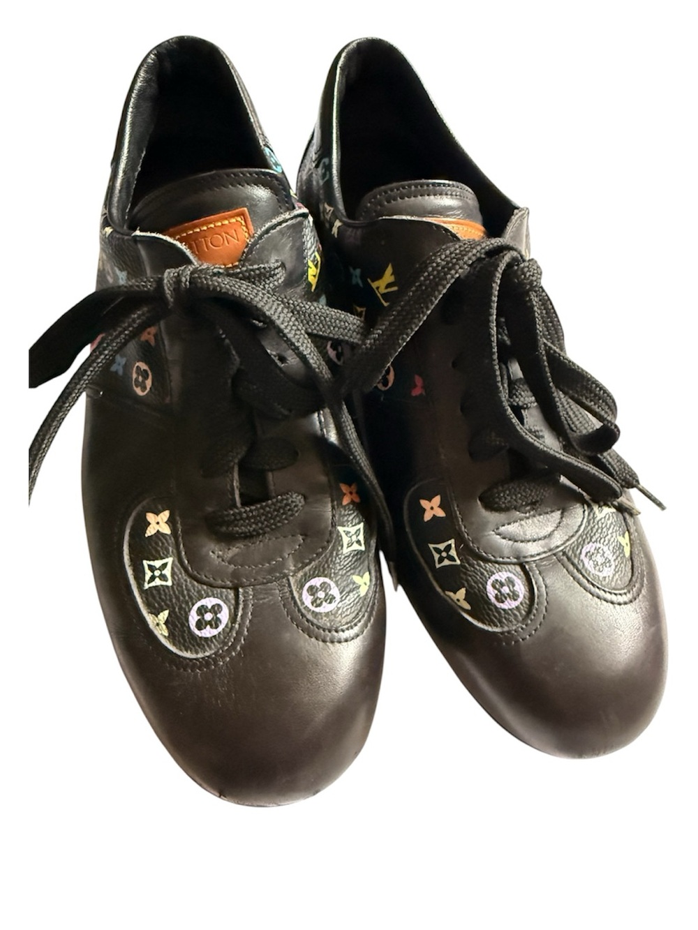 Louis Vuitton Black Leather Sneakers with Multicolor Monogram Accents